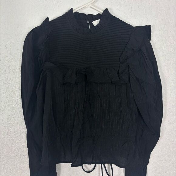 ASTR The Label Black Ruffle Detail Long Sleeve Blouse Top Size Small - Picture 3 of 8